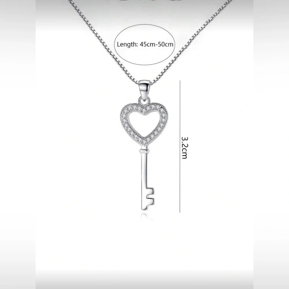 Silver Tone Heart Key Pendant Necklace - Picture 4 of 4